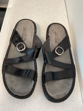 Naot Black Leather Buckle Slide Sandals Women’s Size 7